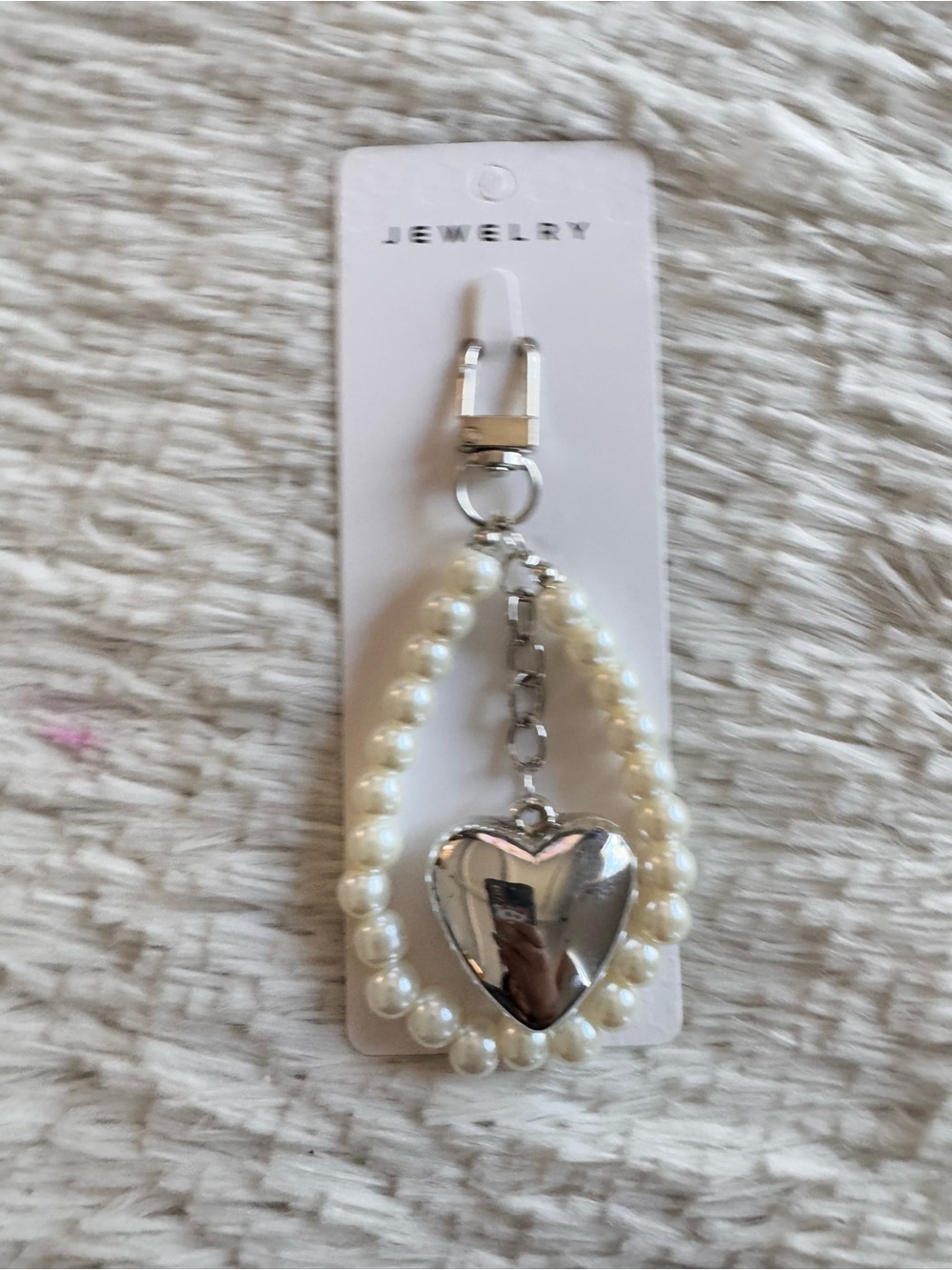 Pearl Beaded silver Heart Keychain Charm
